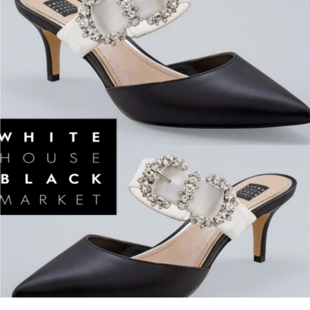 WHBM new Jeweled shoes with cute small heels slides with jewel  buckles